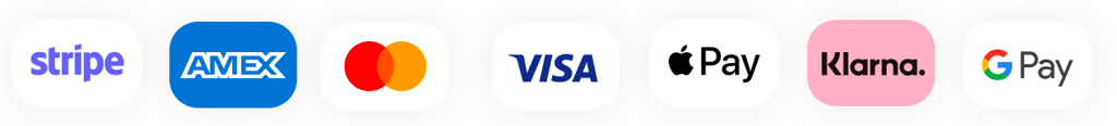 Payment via Amex, MasterCard, Visa, Applepay, Link, Google Pay, Afterpay or Klama