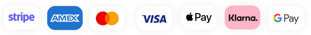 Payment via Amex, MasterCard, Visa, Applepay, Link, Google Pay, Afterpay or Klama